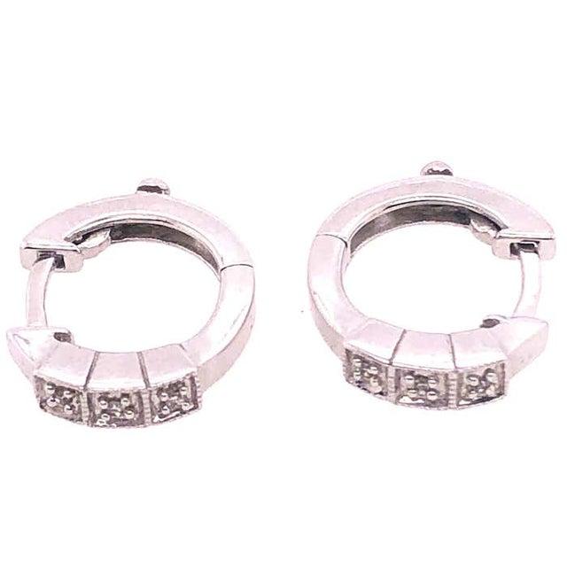 14 Karat White Gold and Diamond Small Hoop Earrings For Sale - Image 4 of 10