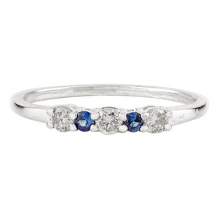 Minimalist Blue Sapphire and Diamond Gold Stacking Ring Size 6 For Sale