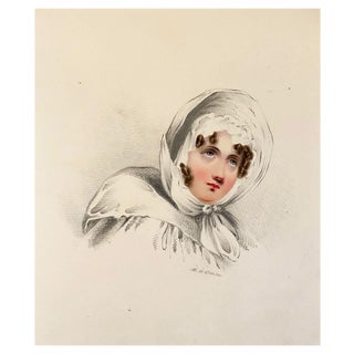 William Warman, Portrait of a Woman in a Bonnet, Mid 19th Century, Watercolour For Sale
