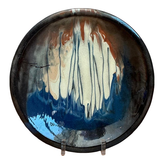 Vintage Drip Glazed Ceramic Plate For Sale