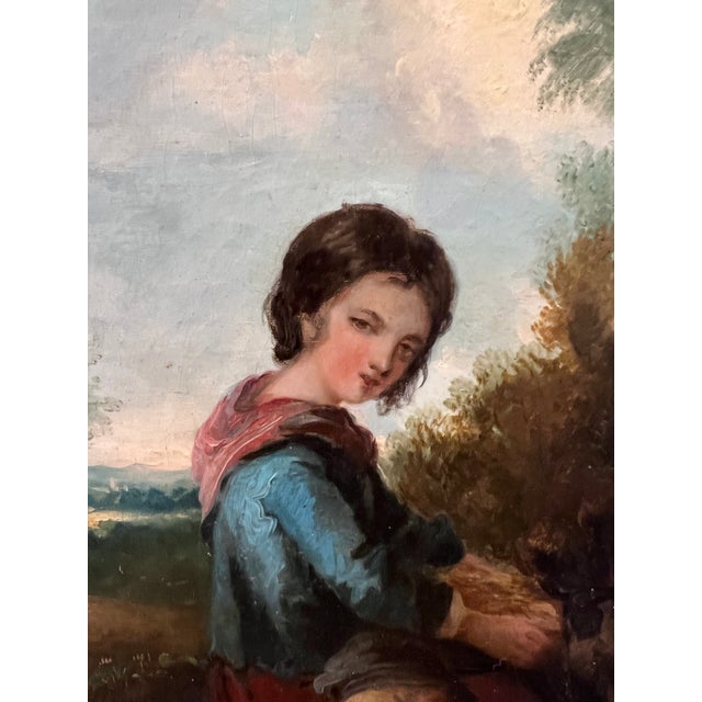 Brown Antique 19 Century Pastoral Genre Original Oil Canvas Painting European School For Sale - Image 8 of 12