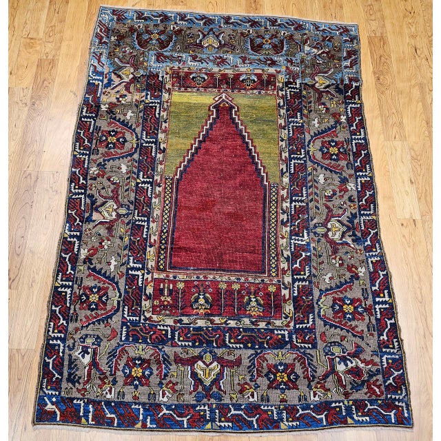 Textile 19th Century Anatolian Ladik Prayer Area Rug, Handwoven, Red & Yellow, 5' x 7' For Sale - Image 7 of 15