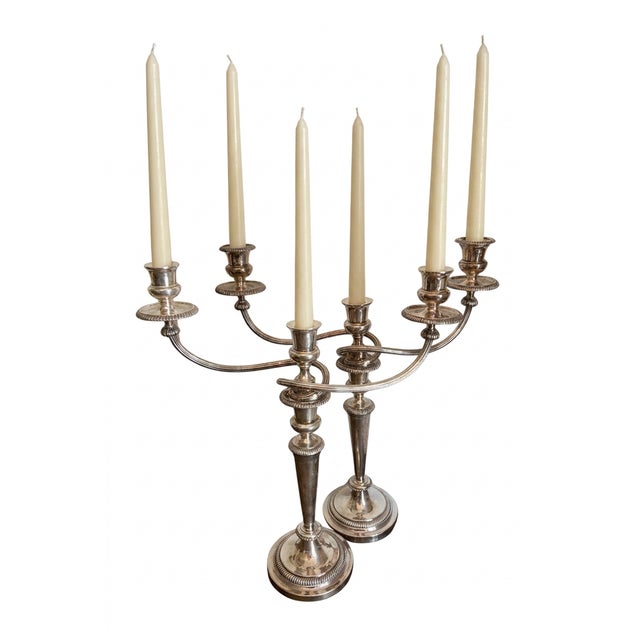 Early 20th Century A Pair of Large Neoclassical Silverplate 2 - Arm Convertible Candelabra For Sale - Image 5 of 6
