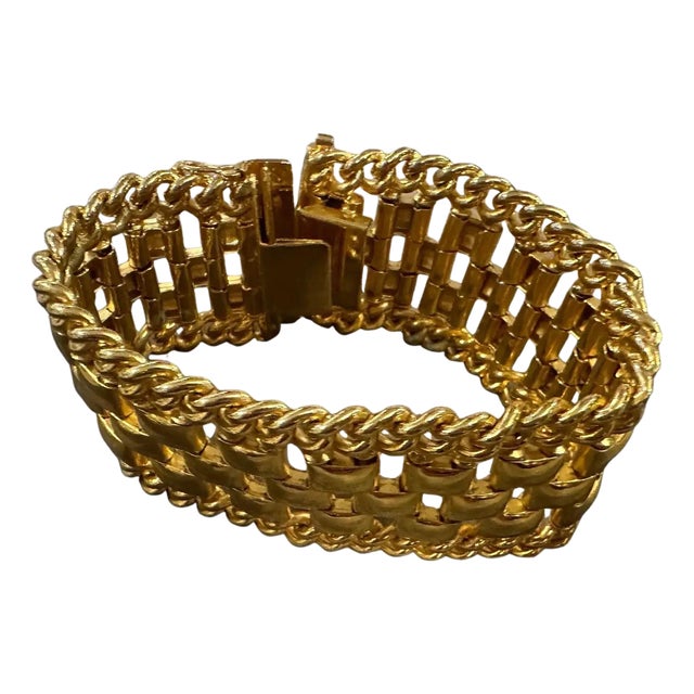 A 1990s High Quality Costume Jewelry Gilt Metal Italian Bracelet For Sale