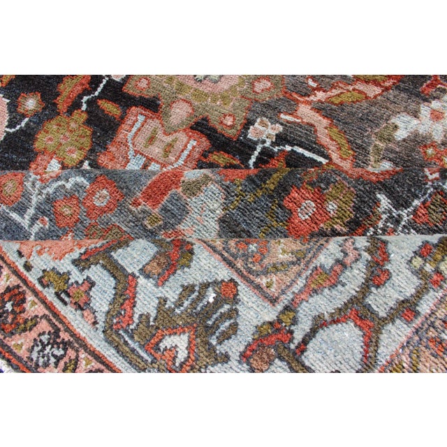 Antique Persian Hamedan Rug With All-Over Geometric Design in Blue, Brown Field For Sale - Image 11 of 13