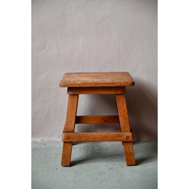 Brutalist Rustic Farmhouse Stool in Wood, France For Sale - Image 3 of 11