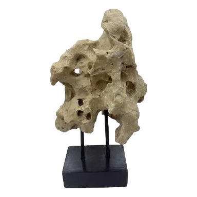 Indonesian Coral Stone On Teak Stand For Sale