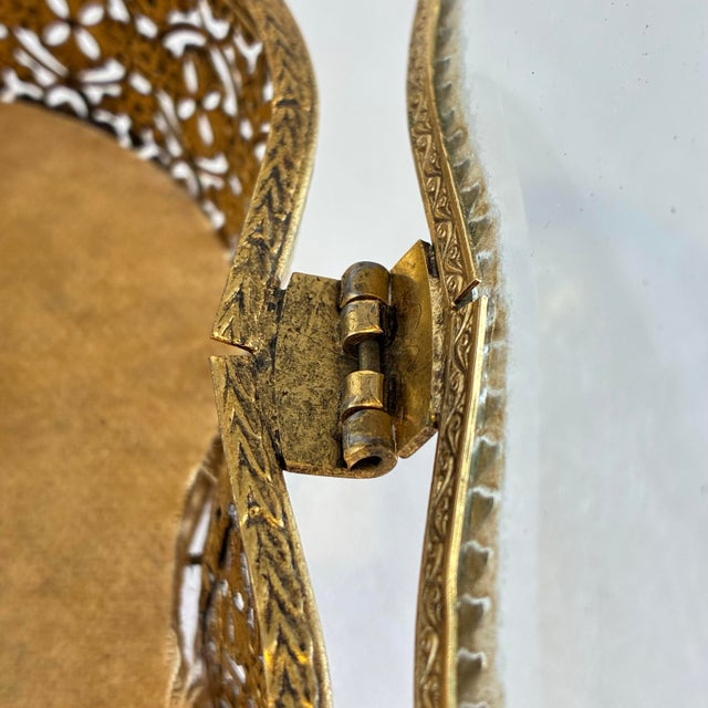 Gold Vintage Gold Tone Heart Shaped Ormolu Filigree Jewelry Box For Sale - Image 8 of 12