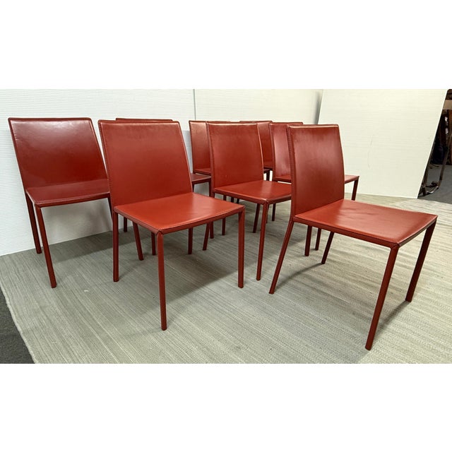 2010s Italian Oxblood Leather Dining Side Chairs, Set of Eight For Sale - Image 5 of 12