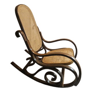 Vintage Thonet-Style Bentwood Cane Rocking Chair For Sale