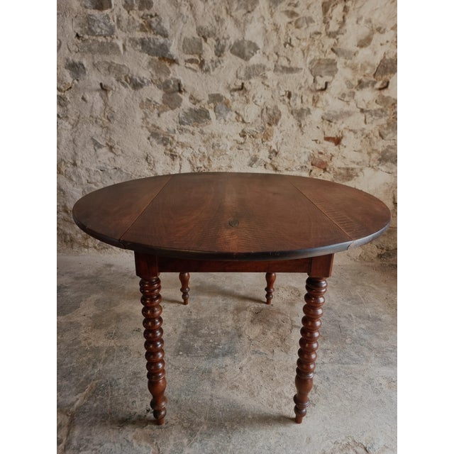 Antique French Walnut Drop-Leaf Round Table, 1890s For Sale - Image 18 of 18