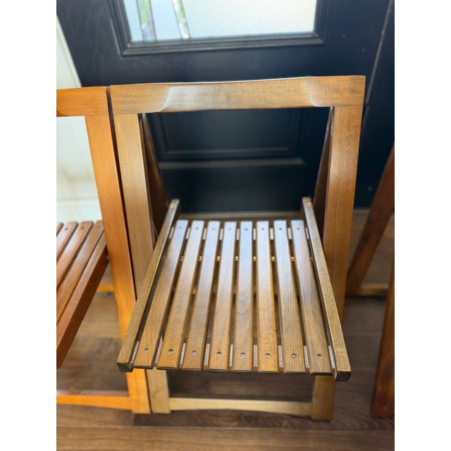 Wood 1960s Romanian Mid-Century Modern Teak Space Saver Dining Table With Four Hidden Nesting Chairs For Sale - Image 7 of 17
