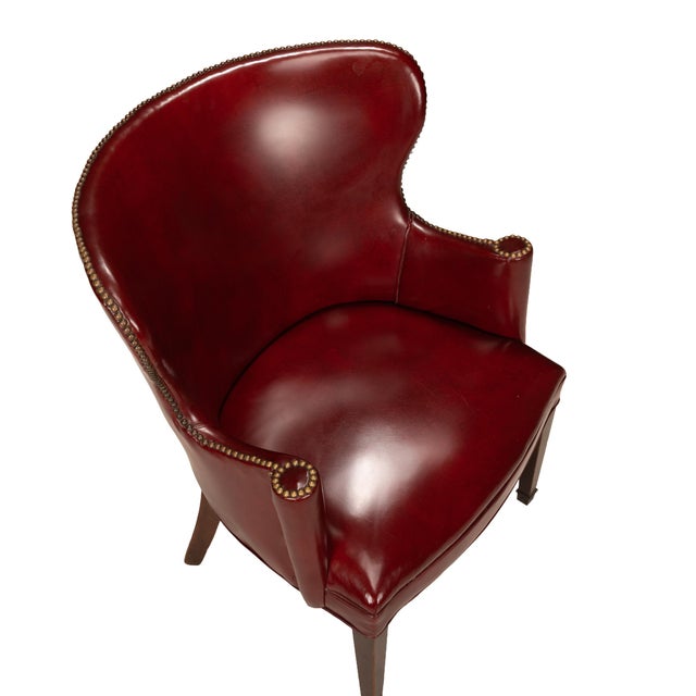 1950s Burgundy Red Vinyl Wingback Studded Library Club Chair For Sale - Image 10 of 13