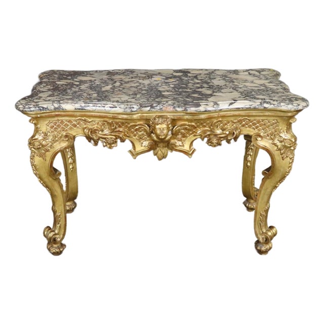 French Louis XV Giltwood Marble Top Center Table C.1880s Era For Sale