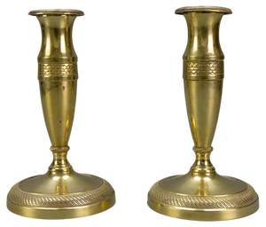 Antique French Empire Style Gilt Brass Candlesticks, 1890, Set of 2
