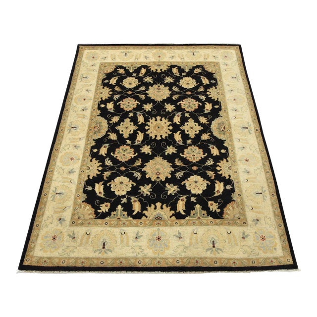 Ziegler Rug 5’1” X 6’4” Black Wool Traditional Hand-Knotted Oriental Carpet For Sale