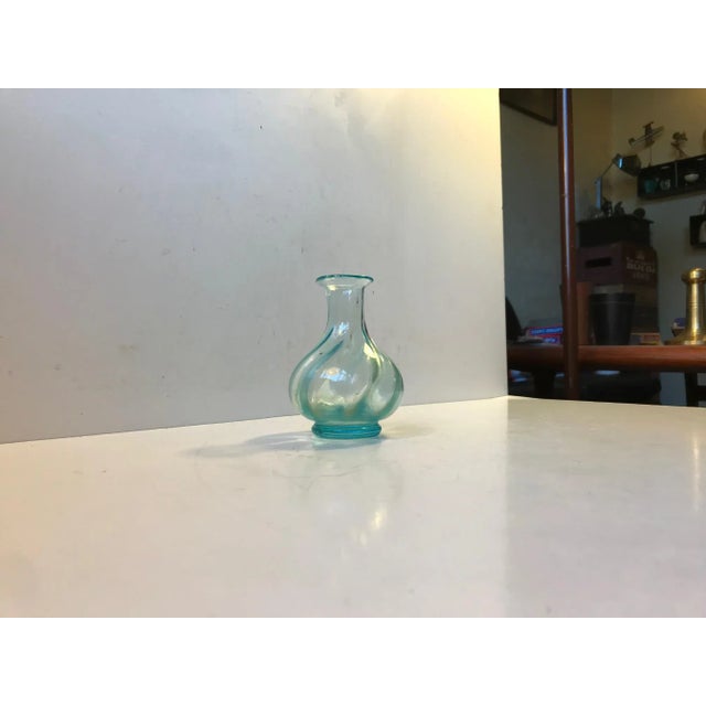 Art Deco Mint Blue Optical Glass Vase, 1920s For Sale - Image 6 of 6