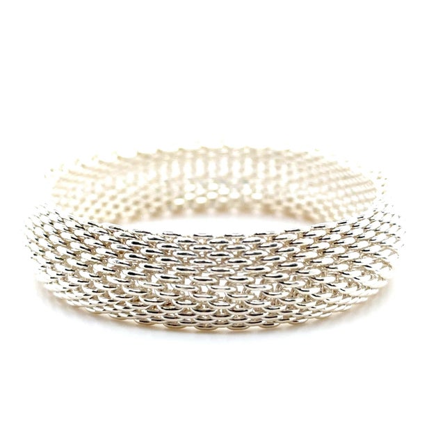 Contemporary Tiffany & Co. Sterling Silver Somerset Mesh Weave Bangle Bracelet 55g For Sale - Image 3 of 6