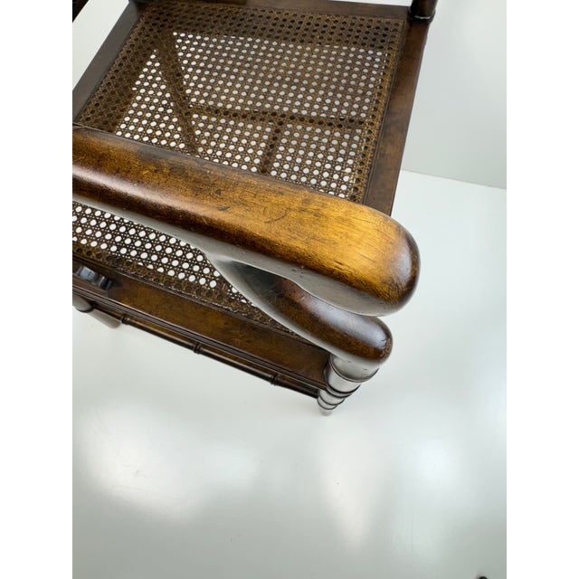 1960s Chinoiserie Faux Bamboo Armchair With Cane Seat and Upholstered Back Panel For Sale - Image 4 of 8