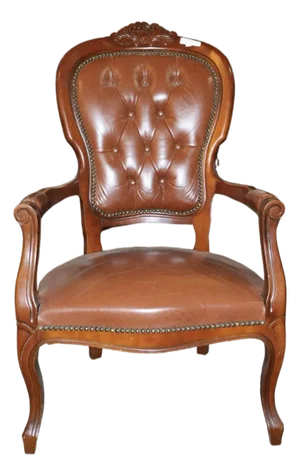 Mid 20th Century Louis XV Style Tufted Leather Armchair