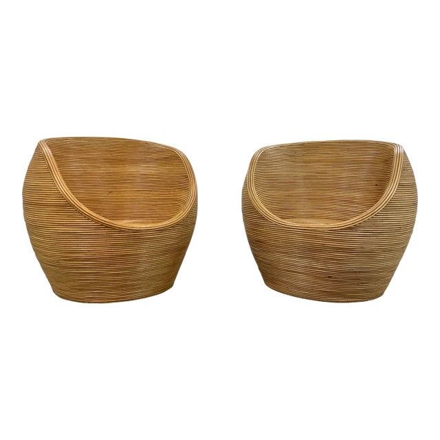 Organic Modern Natural Rattan Tub Chairs Pair For Sale