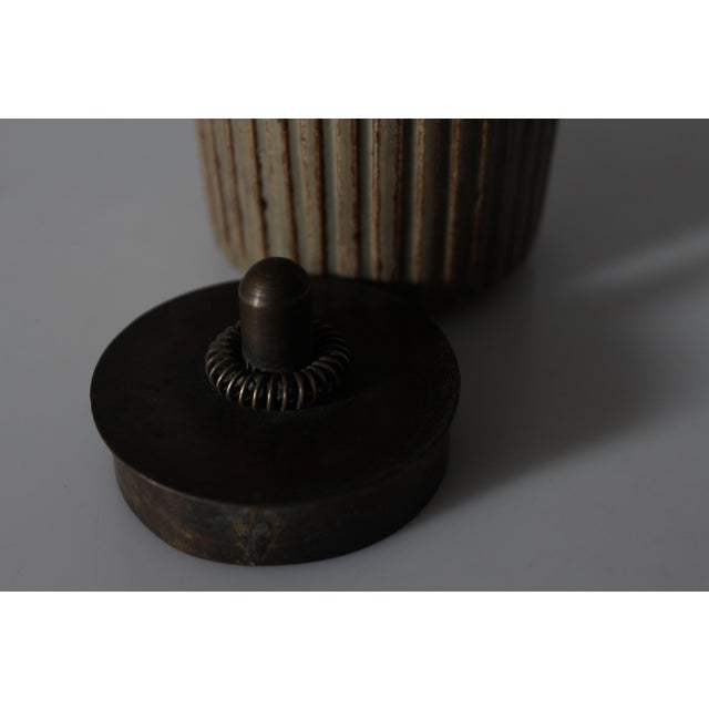 Arne Bang Art Deco Grooved Stoneware Model 117 Jar with Bronze Lid by Arne Bang, Denmark, 1930s For Sale - Image 4 of 11
