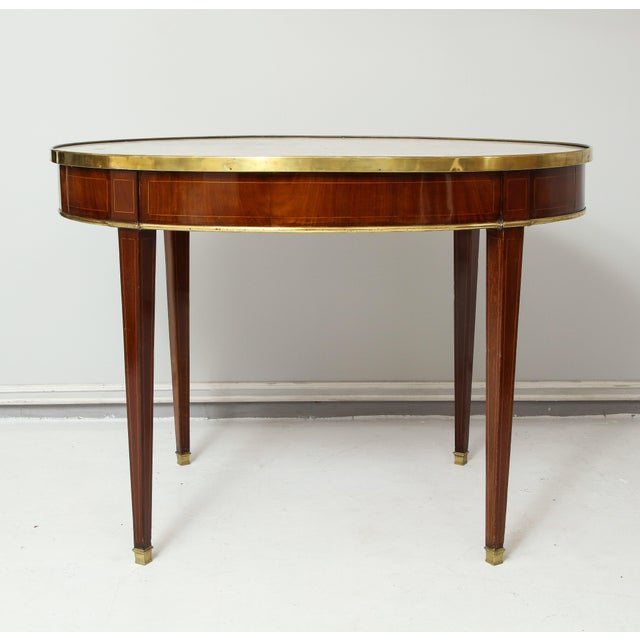French Antique French Mahogany Oval Marble-Top Bouillote Table on Tapered Legs For Sale - Image 3 of 12