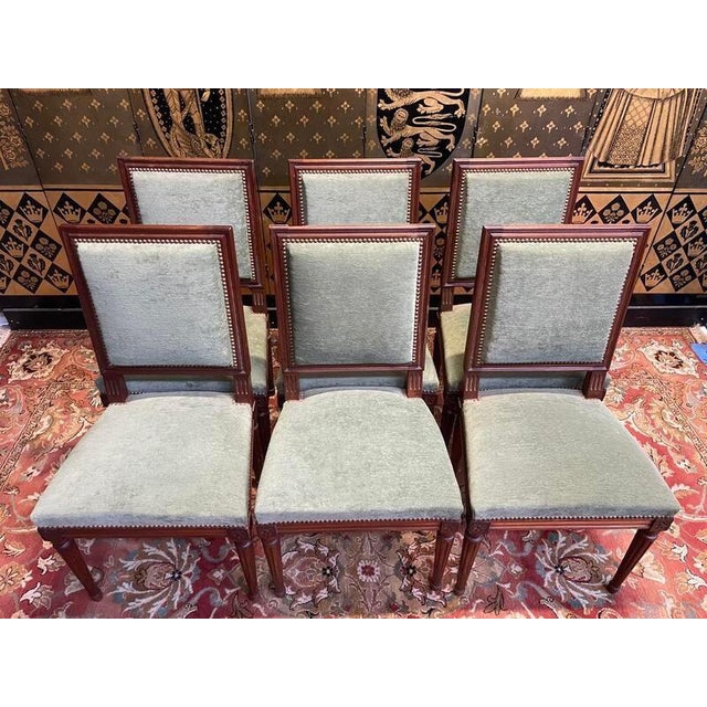 Brown Louis Xvi Style Green Velvet Chairs, Set of 6 For Sale - Image 8 of 10