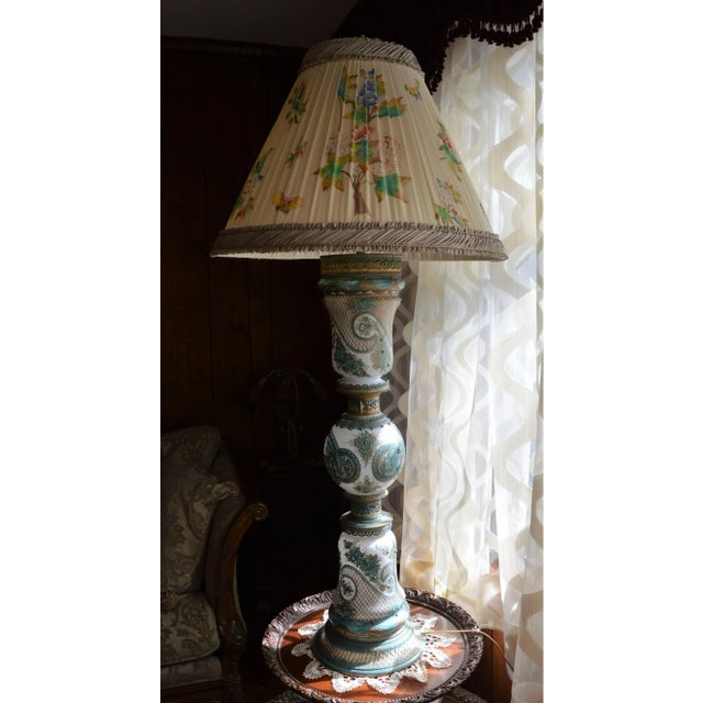 Art Deco Antique Large Hand-Painted Glass Opaline Table Lamp For Sale - Image 3 of 4