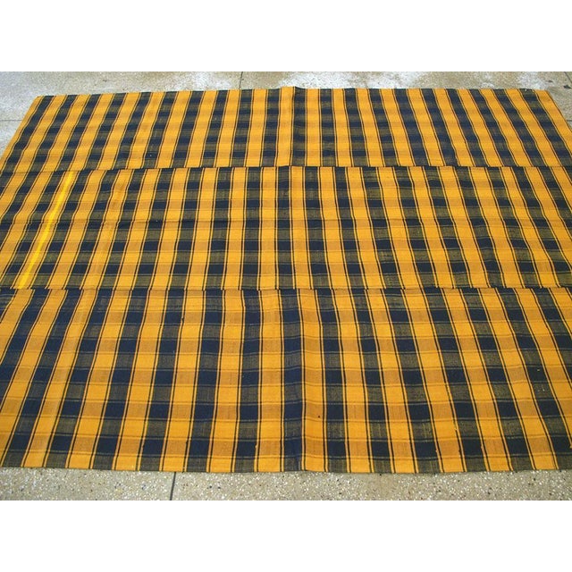 Navy Blue Galerie Shabab Collection Plaid Mid-20th Century Handmade Turkish Flat-Weave Kilim Room Size Accent Rug For Sale - Image 8 of 10