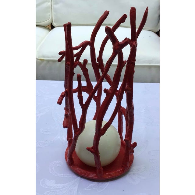 Set of 4, Vintage Faux Coral Candle Holder Decor Bundle in Red and Silver For Sale - Image 11 of 11