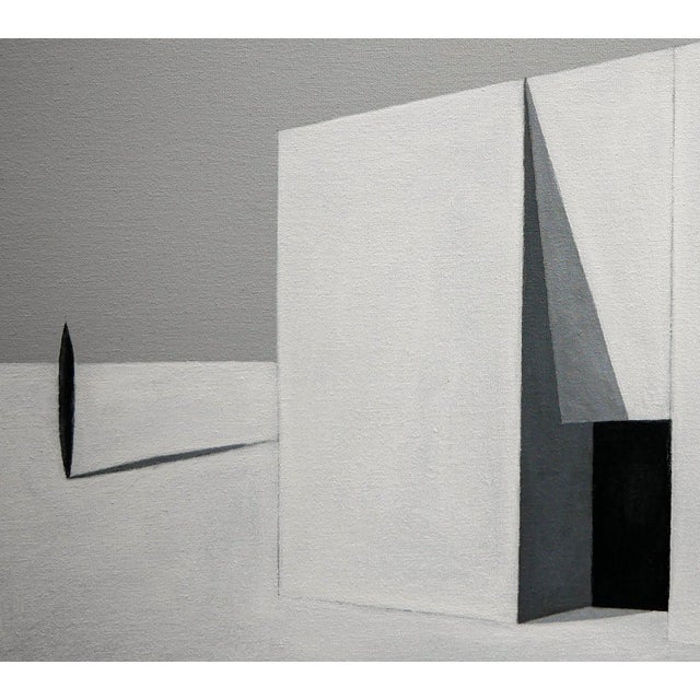 Scott Woodard "Oasis" Gray and Black Abstract Surrealist Architectural Landscape Painting, 2019 For Sale - Image 10 of 11