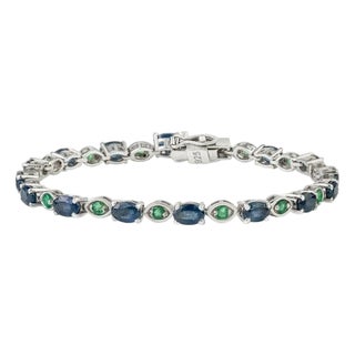 Natural Sapphire & Emerald Mix Alternative Set Gemstone Tennis Bracelet For Sale