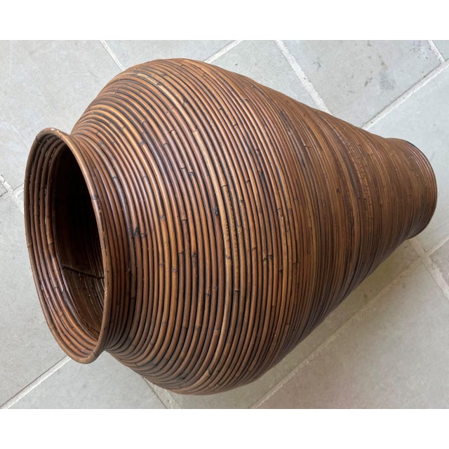 Wood Late 20th-Century Gabriella Crespi-Style Pencil Reed Rattan Pithos-Shape Floor Vase For Sale - Image 7 of 18