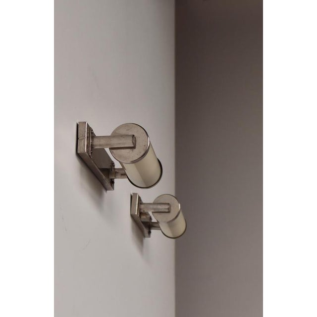 Glass Art Deco Chrome and Opaline Glass Wall Lamps from Asea, Sweden, 1930s, Set of 2 For Sale - Image 7 of 15