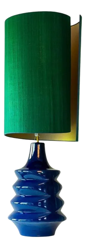 Sapphire Blue Ceramic Floor Table Lamp with Lampshade attributed to R. Houben, 1970s