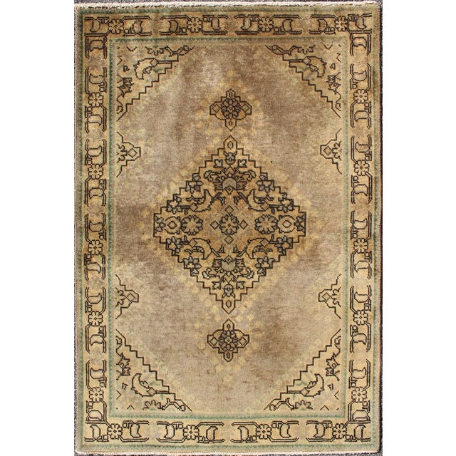 Textile Earth Tone Vintage Tabriz Rug With Geometric Pattern and Medallion For Sale - Image 7 of 7