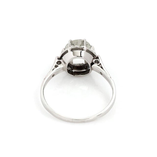 Contemporary Art Deco 1.49ct European Cut Solitaire Accent Diamond Platinum Ring For Sale - Image 3 of 4
