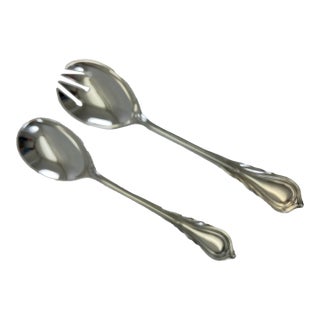 1980s Silver Pair Salad Servers, Salad Spoon & Salad Fork, Lily. For Sale