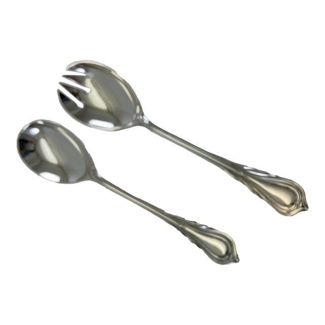 1980s Silver Pair Salad Servers, Salad Spoon & Salad Fork, Lily. For Sale