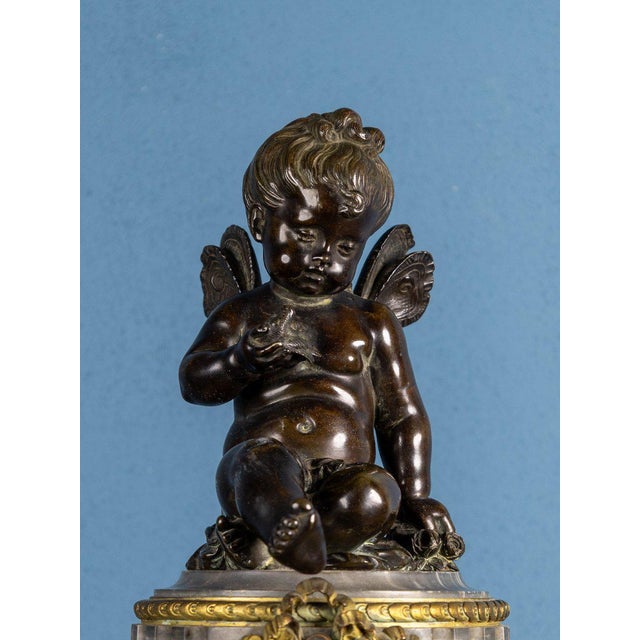 French Clock in Marble and Gilded Bronze with Putto, Late 19th Century For Sale - Image 3 of 7