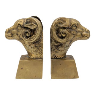 20th Century Figurative Brass Ram Bookends - a Pair For Sale