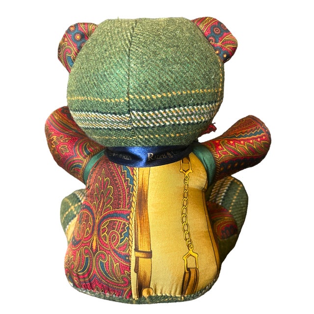 American Ralph Lauren Equestrian Paisley Vintage Silk Scarf Tender Teddy Bear For Sale - Image 3 of 3