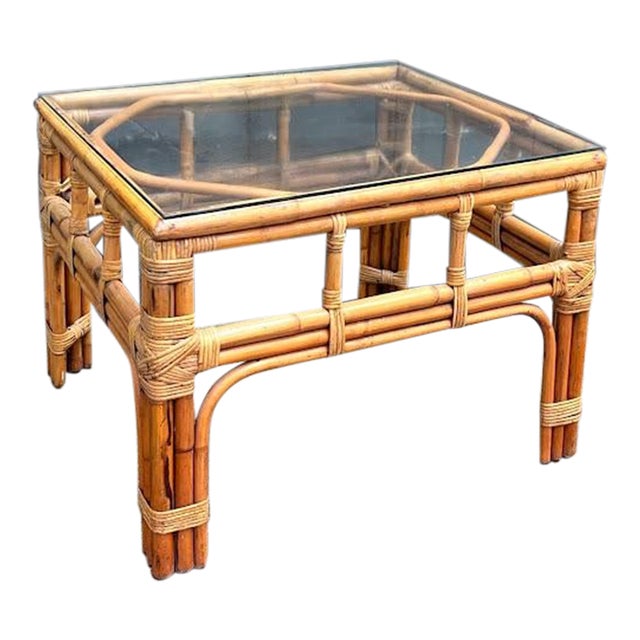Rattan Glass-Top End Table or Side Table | Chairish
