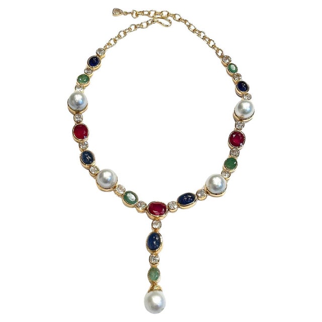 Bochic "Capri" Vintage Ruby, Emerald & Blue Sapphire Necklace Set In 18K & Silver For Sale - Image 17 of 18
