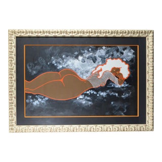 Marc Dumont “Nu Orange” French Modernist Female Nude Acrylic Painting For Sale