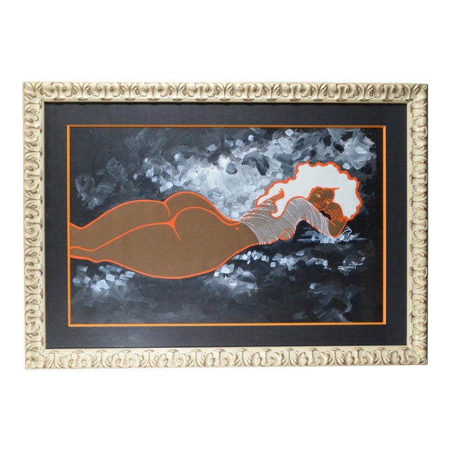 Marc Dumont “Nu Orange” French Modernist Female Nude Acrylic Painting For Sale