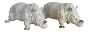 French Glazed Earthenware Rhinoceros Figurines - a Pair