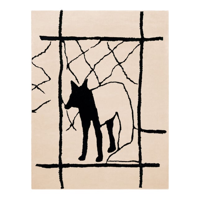 Modern Black and White Rectangular Coyote Rug by Tapis Studio for Hommés Studio For Sale