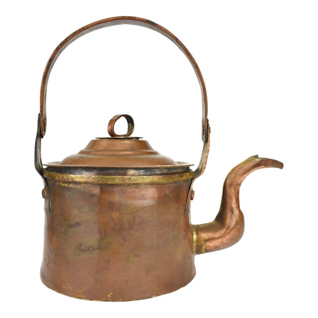 Antique 19th Century French Dovetailed Handmade Hand Hammered Copper Tea Kettle Pot For Sale